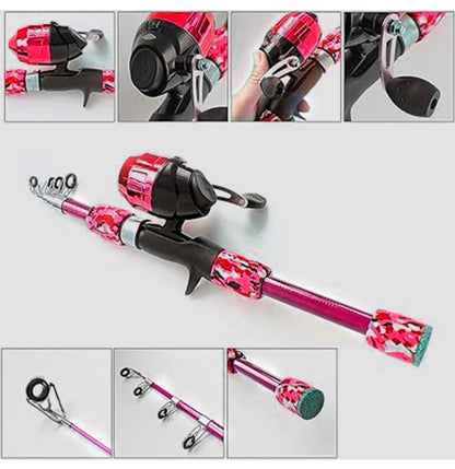 Kids Fishing Pole Spincast Youth Fishing Pole Tackle Box - with Net,Travel Bag,Rod and Reel Kit for Boys and Girls, Youth or Beginner’s - color: Pink