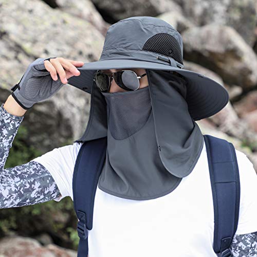 Sun Hat Unisex Face Coverage Shield Neck Flap Cap Garden Lawn Work Sports Hiking Fishing Hats - color: Dark Gray
