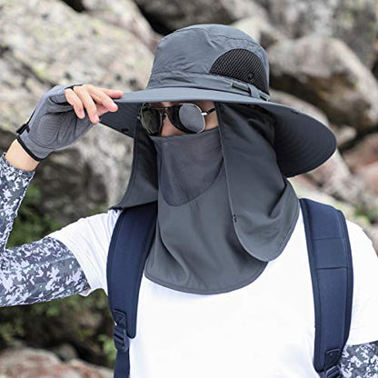 Sun Hat Unisex Face Coverage Shield Neck Flap Cap Garden Lawn Work Sports Hiking Fishing Hats - color: Dark Gray