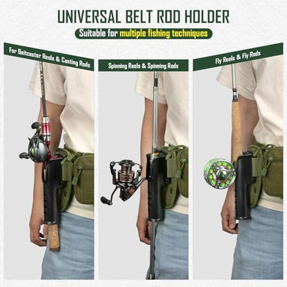 Fly Fishing Fanny Pack with Rod Holder & Adjustable Straps | Wading Belt for Fly Fishing with Net Slot, Fly Fishing Waist Pack - Holds 3 Fly Boxes - color: Green