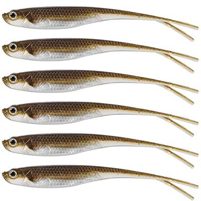 Dr.Fish Soft Plastic Baits, Fork Tail Soft Jerkbait Minnow Lures, 3 to 4-3/4 Inches Soft Swimbaits Jerk Shad Baits Crappie Bass Fishing Lures - color: Brown, size: 4.75"-5 Pack