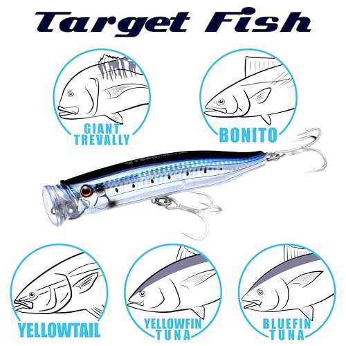 TACKLE HOUSE Feed Popper 150, Saltwater Tuna Fishing Lures, Topwater, GT, Bonito, Yellowtail, Yellowfin, Bluefin Tuna, Floating, Fishing Gear, Fishing Accessories, Fishing Tackle - color: TOBIUO