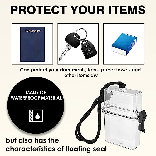 Waterproof ID Card Badge Holder Case - Floating Sports Case with Hanging Ring and Rope - Money and Key Holder - Small Waterproof Case for Swimming, Boating