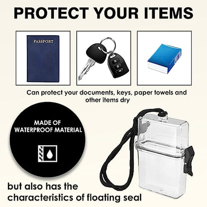 Waterproof ID Card Badge Holder Case - Floating Sports Case with Hanging Ring and Rope - Money and Key Holder - Small Waterproof Case for Swimming, Boating