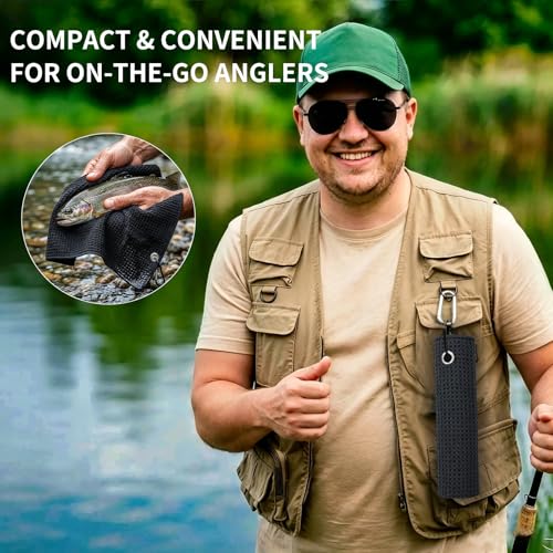 Fishing Towel with Clip,16" X 16",Waffle Pattern Effective Cleaning of Fishing Gear Accessories,Microfiber Absorbent Camping Towel for Men,Hiking Towel,Golf Towel,Black - color: Black