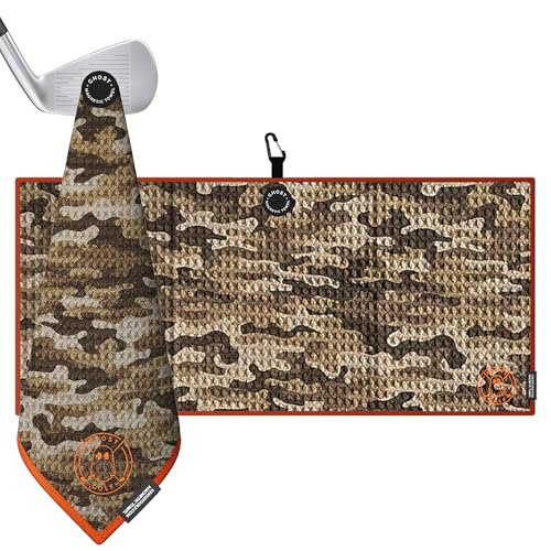 Ghost Golf Magnetic Towel (Caddie) - Premium Ultra-Absorbent Microfiber Golf Towel with Magnet for Golf Carts or Clubs - 18" x 40" Golfing Gear - Waffle Weave Pattern (Desert Camo) - color: Desert Camo