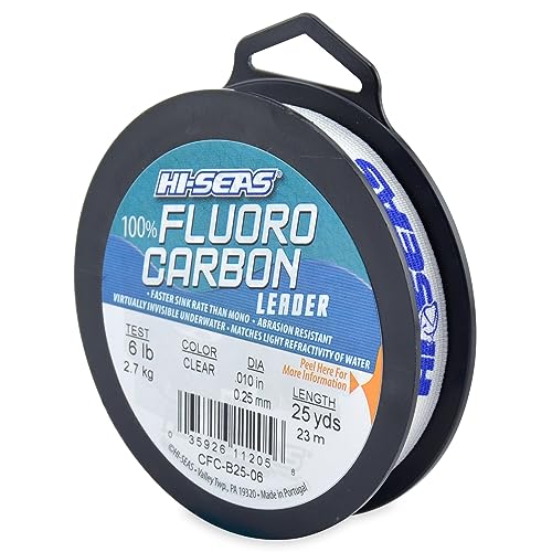 HI-SEAS 100% FLUOROCARBON Fishing LINE Leader - Clear Invisible Leader UNDETECTABLE to Fish, Fast Sinking 6LB-400LB - style: 0.008 in / 0.28 Mm, 6 Lb, 25 Yd
