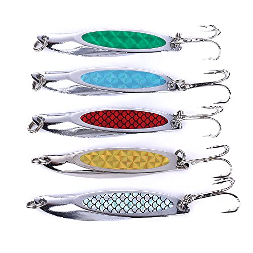 Fishing Jigs Saltwater Fishing Lures with Assist Hook Treble Hook, Jigging Lures Slow Vertical Jigs, Fishing Jigs Saltwater for Bass Tuna Salmon Sailfish Trout Grouper Snapper, 5pcs with Box - color: A:2.75inch/0.74oz/5pcs