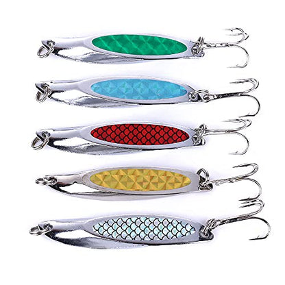 Fishing Jigs Saltwater Fishing Lures with Assist Hook Treble Hook, Jigging Lures Slow Vertical Jigs, Fishing Jigs Saltwater for Bass Tuna Salmon Sailfish Trout Grouper Snapper, 5pcs with Box - color: A:2.75inch/0.74oz/5pcs
