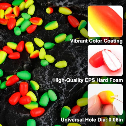 Alwonder 60-Pack Fishing Floats Bobbers Oval Bullet Foam Rig Floats Pompano Surf Ice Fly Fishing Trolling Fish Finder Bottom Live Bait Rigs Float for Bass Trout Walleye Crappie Redfish Bluegill - color: Green, size: Small-0.27*0.5"