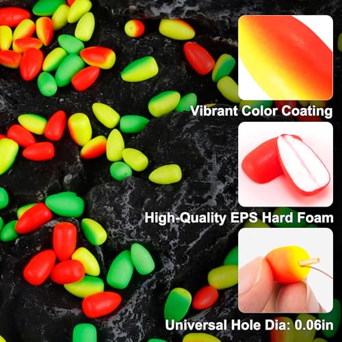 Alwonder 60-Pack Fishing Floats Bobbers Oval Bullet Foam Rig Floats Pompano Surf Ice Fly Fishing Trolling Fish Finder Bottom Live Bait Rigs Float for Bass Trout Walleye Crappie Redfish Bluegill - color: Green, size: Medium-0.37*0.65"