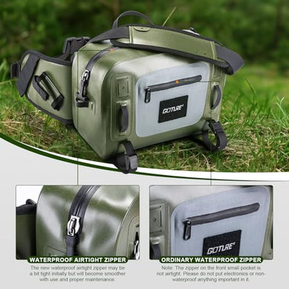 Goture Waterproof Fishing Waist Pack,IPX8 840D TPU Large Tackle Bag with Rod Holder,Airtight Zipper Closure,Fly Fishing Bag with Adjustable Waist Strap,Sling Fanny Pack with Lanyard,Forceps,Nipper - color: D3:Fly Fishing Bag with Knot Tying Tools