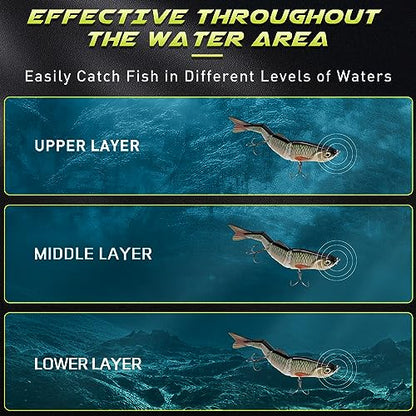 GOTOUR Jointed Swimbaits, Easy Catch Fishing Lures for Bass Trout Crappie | Wiggling Vibrating Rattling Gurgling for More Bites, Heavy-Duty Dyneema Fiber, Slow Sinking, Fresh & Saltwater Fishing Baits - color: C1-4.7"-0.6oz