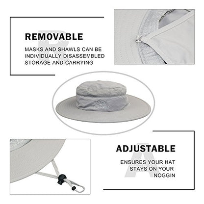 YR.Lover Outdoor UV Sun Protection Wide Brim Fishing Cap with Removable Flap - color: Light Gray