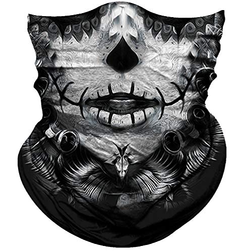 Obacle Neck Gaiter Face Mask Bandana for Dust Wind Sun Protection for Men Women - color: Skull Gray White Face Tear Lips