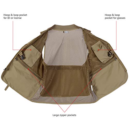 BASSDASH Versatile Men's Women's Fishing Photography Vest with Mesh Back 6 Sizes - color: Khaki, size: XX-Large