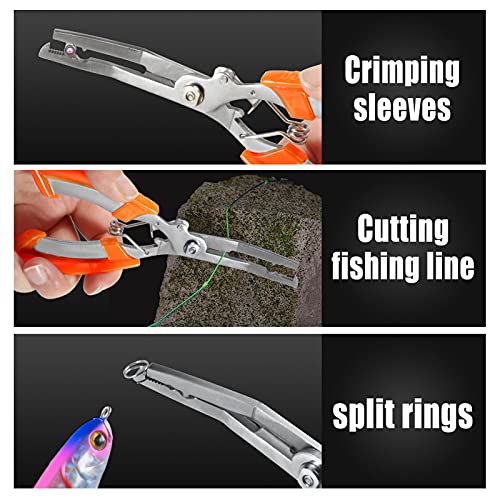 Fishing Pliers Bent Nose Stainless Steel Hook Remover Fishing Scissors Fishing Line Cutter Split Ring Pliers Wire Cutter Braid Cutter Multi-Purpose Fishing Pliers with Sheath and Lanyard - style: Bent Nose