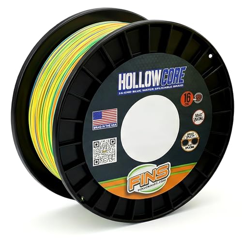 FINS Hollow Core Braided Fishing Line – USA Made, 16-Strand Spliceable Bluewater Braid, Knotless Leader Connections, Greater Reel Capacity, Superior Strength for All Offshore Saltwater Fishing - color: Metered, size: 1200 Yards