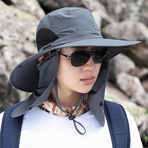 Sun Hat Unisex Face Coverage Shield Neck Flap Cap Garden Lawn Work Sports Hiking Fishing Hats - color: Dark Gray