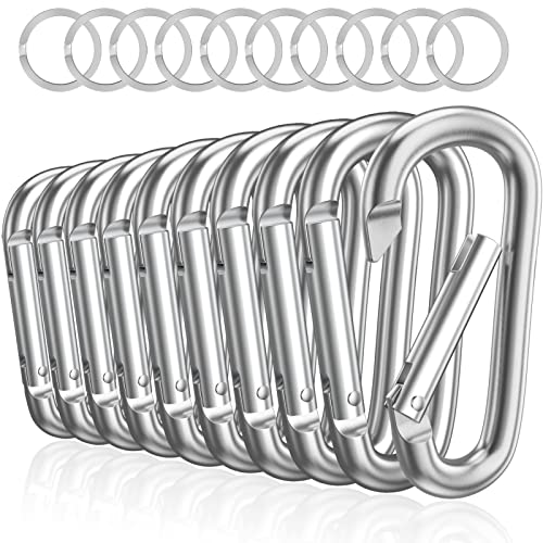 sprookber 3" Aluminum Carabiner D Ring, Caribeener Clips, Spring Snap Hook for Keychain Clip, Set of 10 - color: Silver