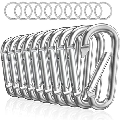 sprookber 3" Aluminum Carabiner D Ring, Caribeener Clips, Spring Snap Hook for Keychain Clip, Set of 10 - color: Silver