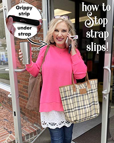 Purse Gummy - Stop Strap Slips - the ORIGINAL Non Slip Grip Strip Pad for Handbag Strap as seen on Today Show - Shoulder Bag, Tote bag, Cushion Accessory - SET of 6 PIECES - color: Black & Semi-Clear