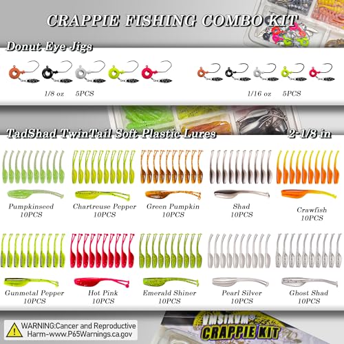 Crappie Lures Jig Heads Worms Swimbaits Kit, 110 Pcs Underspin Crappie Fishing Jig Heads Soft Plastic Grub Baits for Panfish Bluegill Bass Trout Freshwater Saltwater - color: 110Pcs - Crappie Jigs, Split TwinTail Shad