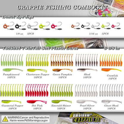 Crappie Lures Jig Heads Worms Swimbaits Kit, 110 Pcs Underspin Crappie Fishing Jig Heads Soft Plastic Grub Baits for Panfish Bluegill Bass Trout Freshwater Saltwater - color: 110Pcs - Crappie Jigs, Split TwinTail Shad