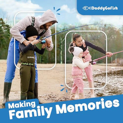 DaddyGoFish Kids Fishing Pole - Rod Reel Combo Tackle Box Starter Set - First Year Small Gear Kit for Boys Girls Toddler Youth Age Beginner Little Children - color: 2 Pack- Blue + Pink (Essential Set), size: 4ft