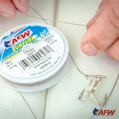American Fishing Wire Surflon Nylon Coated 1x7 Stainless Steel Wire Leader - Wire Fishing Leader Line for Saltwater 10lb Up To 250lb Test in Bright, Black, Camo in 30ft, 100ft, 300ft, & 1000ft Lengths - color: Bright, style: 100 Feet, 45 Pound Test