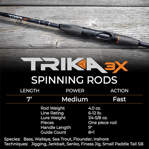 TRIKA 3X Carbon Rod Carbon Weave Rod for Extra Sensitive Vibration | Longer Casting | Lightweight Freshwater Fishing Pole - style: Spinning 7' Medium/Fast 1pc.