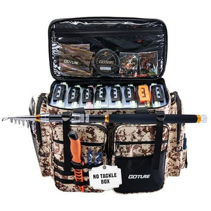 Goture Large Tackle Bag,Store Up to 8PCS 3700 Plus 4PCS 3600 Tackle Trays(Not Included),Water Resistant Saltwater Gear Storage Big Fishing Bag with EVA Bottom,Gifts for Men(21.65"x11.8"x15.16")-Khaki - color: A1 Khaki Extra Large Without Trays