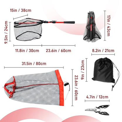 3PCS Fishing Tool Kit - Collapsible Fishing Net, Foldable Fishing Basket, Fishing Pliers Hook Remover, Gifts for Fishermen, Dad, Men