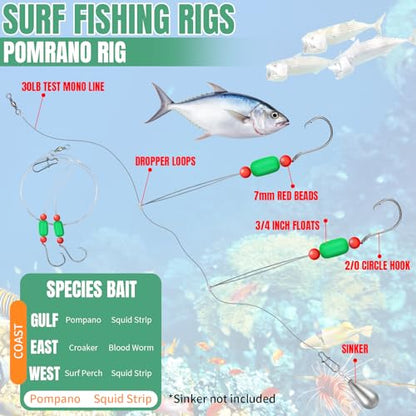 JellyArch 12 Pcs Pompano Rigs for Surf Fishing Offshore Surf Fishing Rigs Saltwater Gear Tackle with 2/0 Circle Hooks Double Circle Swivels Duo Lock Snaps - color: Green