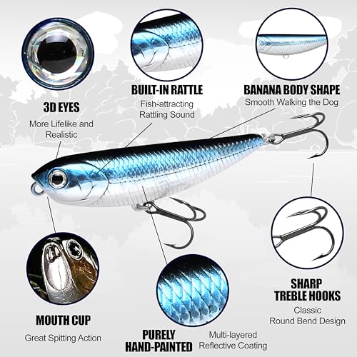 LUCKY CRAFT Sammy 65 Topwater Fishing Lures, 2.5" Floating Freshwater Trout, Smallmouth Bass Lures, Walk-the-Dog Tournament Bait, Bass Fishing Gear and Tackle Box Accessories - color: 052 Aurora Black