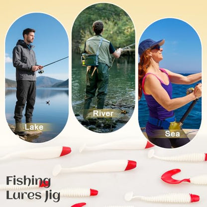 30pcs Soft Plastic Fishing Lures Paddle Tail Swimbaits Soft Baits Lure for Bass Crappie Trout Shad Freshwater Saltwater Fishing Mixed 3.5 Inch 4.7 Inch Swim Bait Kit with Box - color: White, Red