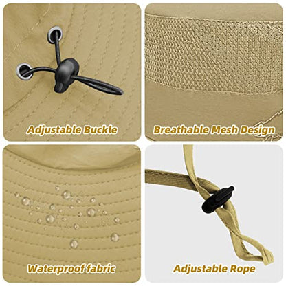 Fishing Hat for Men Sun Protection Hat with Removable Mesh Face Neck Flap Cover Windproof Strap for Men and Women - color: Khaki