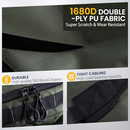 Goture Green Tactical Sling Fishing Bag with Trays, Heavy Duty 1680D Fishing Backpack for Hiking Camping, Adjustable Shoulder Strap with Rod Holder & Tool Pockets, Tackle Box Organizer Bag - color: Green, style: 1680d Double-strand Pu Backpack + (3)3600 T
