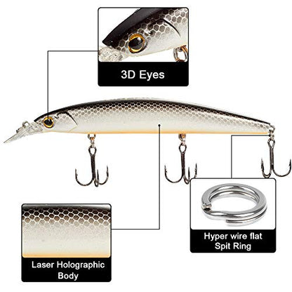 Dr.Fish Saltwater Fishing Lures Kit 5" Surf Fishing Sriper Saltwater Minnow Lures Mustad Hooks Jerkbait Popper Plugs Inshore Offshore Mackerel Tarpon Barracuda - color: Upgraded 6 Assorment
