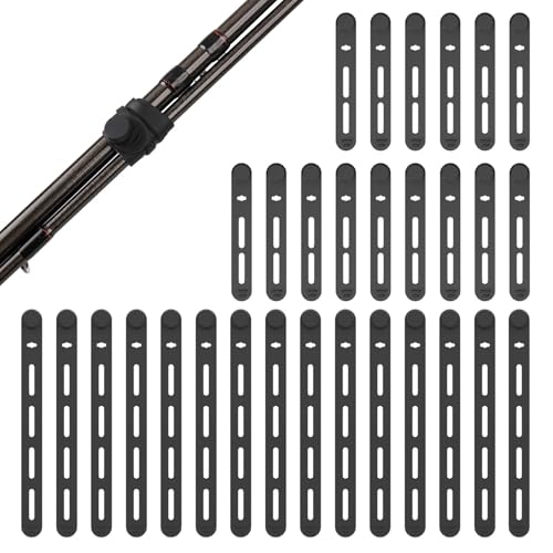 Silicone Fishing Rod Ties Belt Straps (30/50 Pack) – Lightweight, Durable, Reusable Rubber Bands Belts for Pole Storage - color: Black-30pack