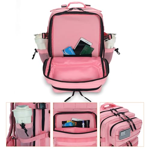 Lovelinks21 25L Tactical Backpack for Men and Women Military Backpack Small Assault Pack Molle Backpack Bug Out Bag Travel Rucksack Daypack (Pink) - color: Pink