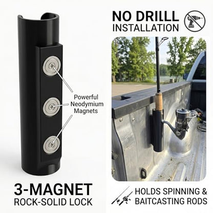 Magnetic Fishing Rod Holder for Truck Bed (2 Pcs),No-Drill Car Fishing Rod Holder,Magnetic Car Fishing Rod Holder for Truck, SUV, Garage Door & Golf Cart, Wall-Mounted Fishing Rod Storage Rack