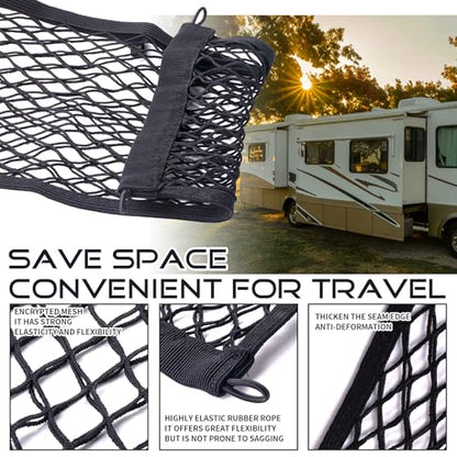 JINGKE 2 Pcs Small Cargo Net Pocket Elastic Mesh Netting Car Mesh Pouch with Screws and Hooks for Trunk RV Boats Home Cargo Storage (21.7'' x 9.8'') - size: 21.7'' x 9.8''