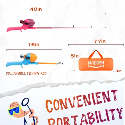 Kids Fishing Pole, Telescopic Fishing Rod, Toddler Collapsible Fishing Rod and Reel Combo with Tackle Box, Fishing Line, Bobber, and Soft Lures for Boy, Girl, Youth, Beginner, Over 4 Years Old - color: pink+orange