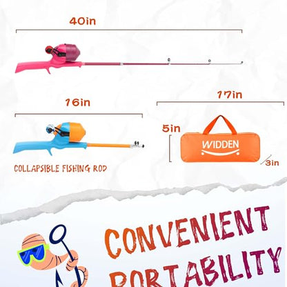 Kids Fishing Pole, Telescopic Fishing Rod, Toddler Collapsible Fishing Rod and Reel Combo with Tackle Box, Fishing Line, Bobber, and Soft Lures for Boy, Girl, Youth, Beginner, Over 4 Years Old - color: pink+orange