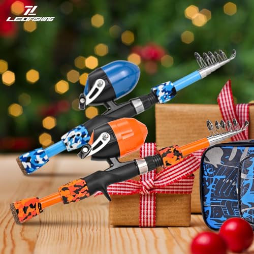 LEOFISHING 2 Set Kids Fishing Pole Set with Full Starter Kits Portable Telescopic Fishing Rod and Reel Cambos with All The Necessary Fishing Kits for Boys Girls and Youth