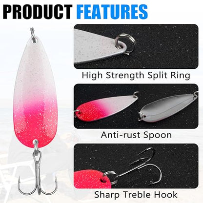 Spoon Fishing Lures, Hard Metal Fishing Spoon Lures with Treble Hooks Casting Spinner Baits for Bass Trout Pike Saltwater Freshwater - size: 1/2oz-5pcs