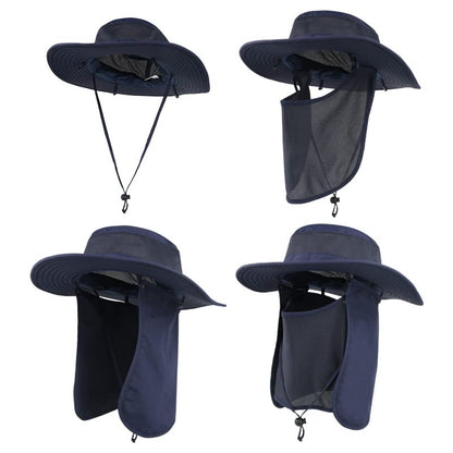 Outdoor Sun Hat UPF 50 Protection Waterproof Fishing hat Face Cover Summer Neck Flap Hat - color: Royal Blue