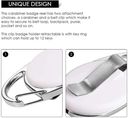 Retractable Badge Holder with Carabiner Reel Clip and Key Ring for ID Card Key Keychain Holders White 10 Pieces - style: White-10pcs