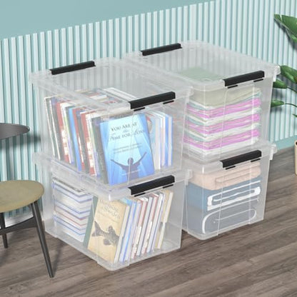 4 Pack 50 Quart Clear Plastic Storage Bins with Lids and Wheels, Large Stackable Latching Container Boxes for Clothes, Bedding, Garage Organization - size: 50 Quart